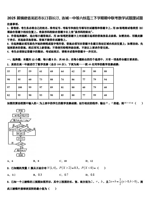 2025届福建省龙岩市长汀县长汀、连城一中等六校高三下学期期中联考数学试题理试题