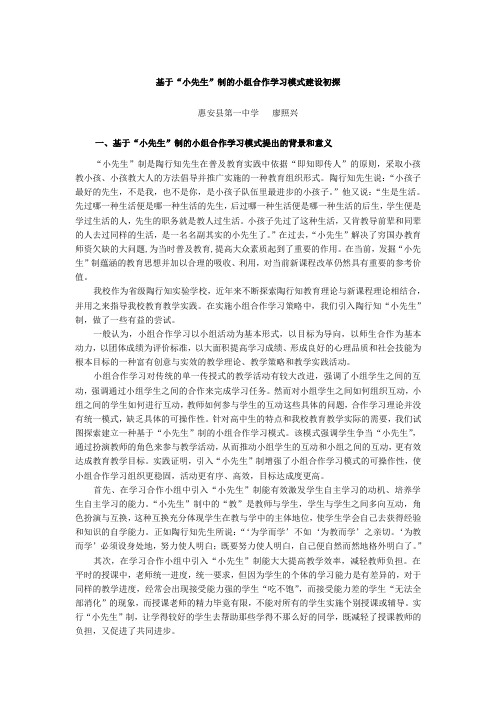 基于“小先生”制的小组合作学习模式建设初探