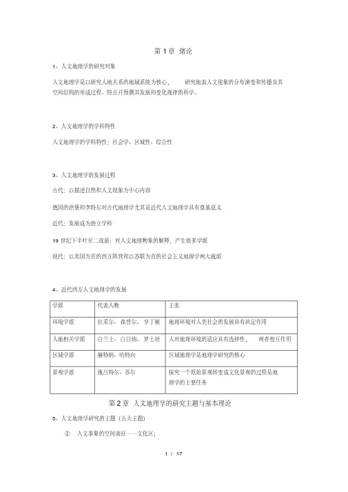 人文地理学复习(重点)解读