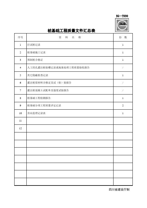 SG-T030桩基础工程质量文件汇总表