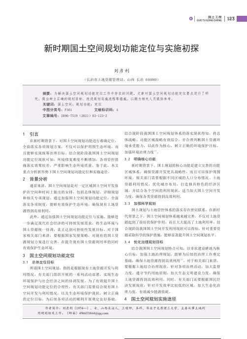 新时期国土空间规划功能定位与实施初探