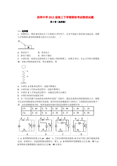 江苏省淮安市洪泽县高三物理下学期期初考试新人教版