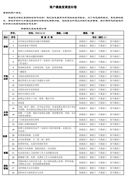 商户满意度调查问卷模板