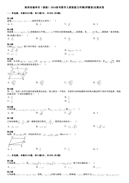 陕西省榆林市(新版)2024高考数学人教版能力评测(押题卷)完整试卷