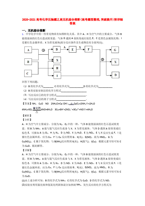 2020-2021高考化学压轴题之高无机综合推断(高考题型整理,突破提升)附详细答案