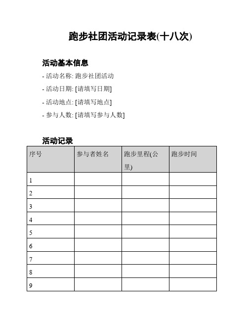 跑步社团活动记录表(十八次)