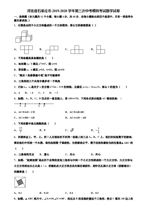 河北省石家庄市2019-2020学年第三次中考模拟考试数学试卷含解析