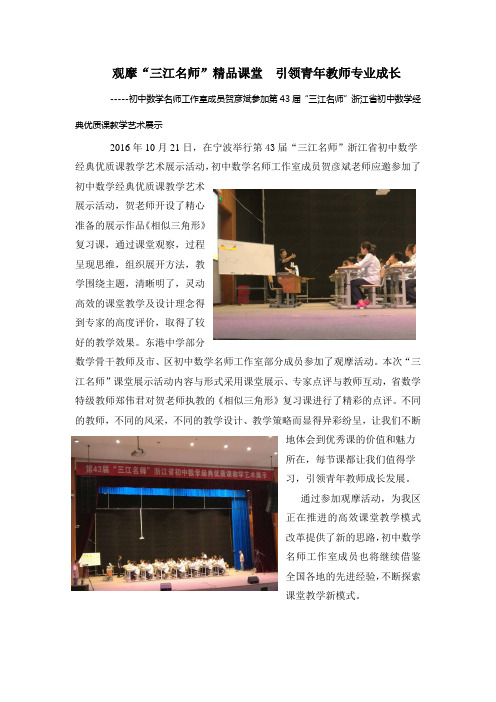 初中数学名师工作室成员参加全国初中青年教师优秀课观摩与评比活动