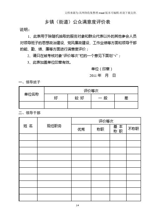 乡镇(街道)公众满意度评价表