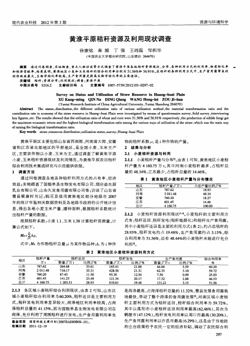 黄淮平原秸秆资源及利用现状调查