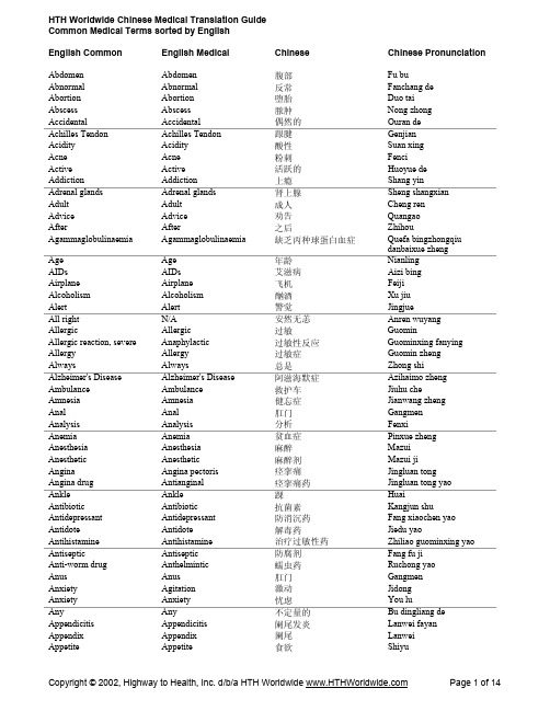 HTH Worldwide Chinese Medical Translation Guide