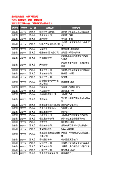 新版山东省济宁市泗水县劳务公司企业公司商家户名录单联系方式地址大全111家