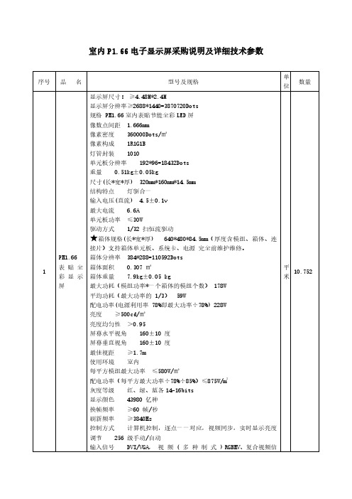 室内P1.66电子显示屏采购说明及详细技术参数