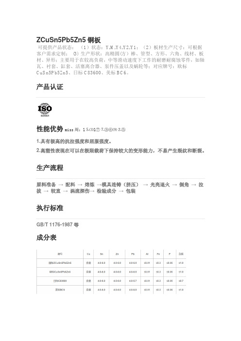 ZCuSn5Pb5Zn5铸造铜合金