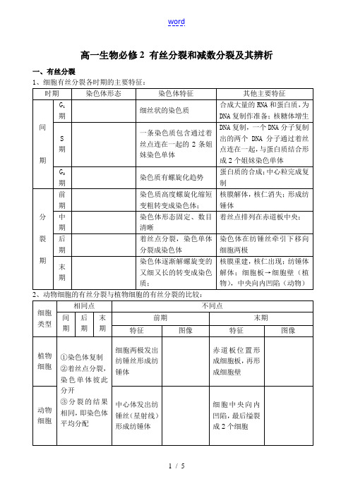 高一生物必修2 有丝分裂和减数分裂及其辨析