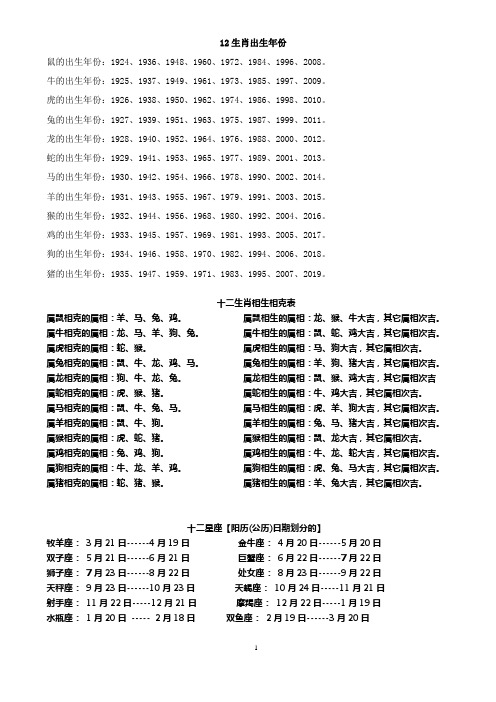 十二生肖相生相克表