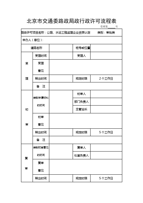 北京市交通路政局政行政许可流程表