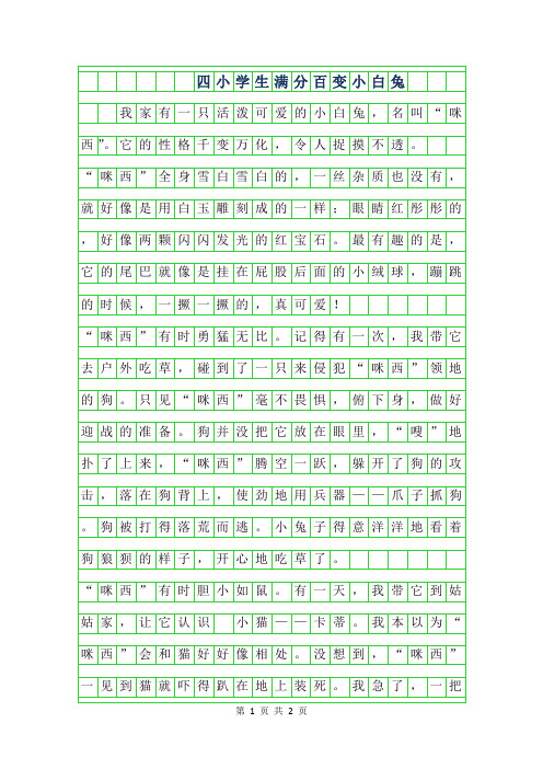 2019年四年级小学生满分作文-百变小白兔