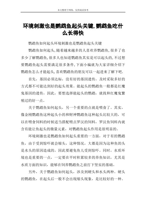 环境刺激也是鹦鹉鱼起头关键,鹦鹉鱼吃什么长得快