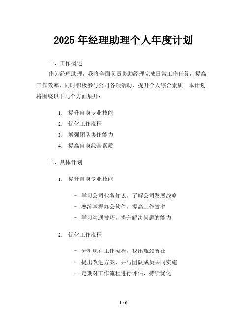 2025年经理助理个人年度计划