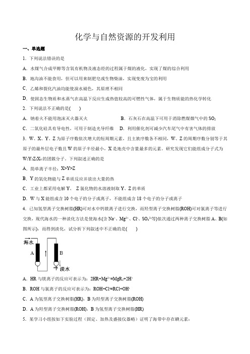 高考化学化学与自然资源的开发利用一轮复习(原卷版)