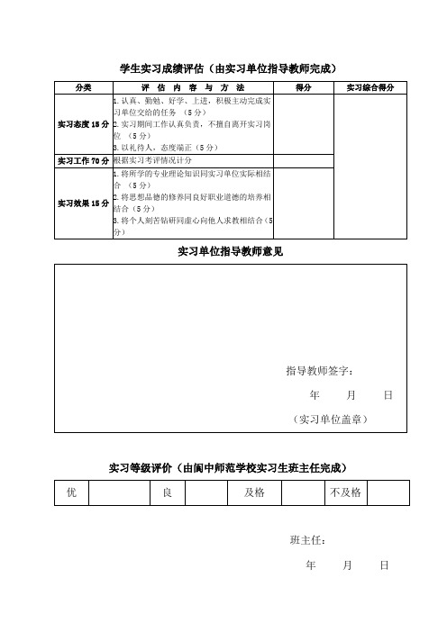 认识实习、跟岗实习考核表(旅游服务与管理)