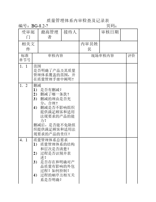 内审检查表(范本)