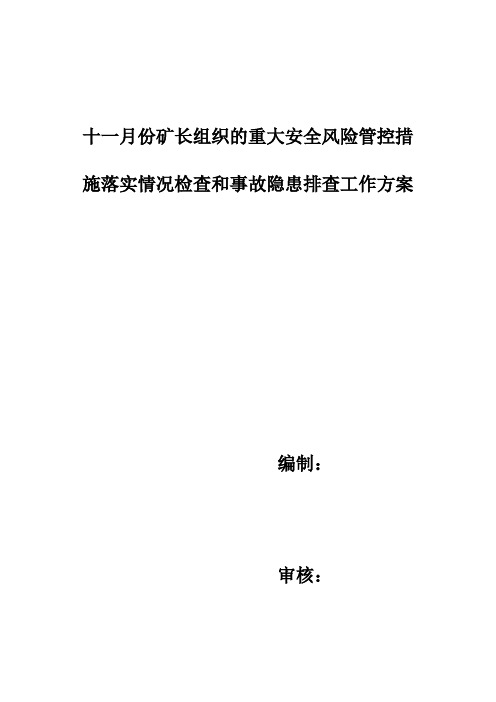 煤矿重大安全风险管控措施落实情况检查和事故隐患排查工作方案