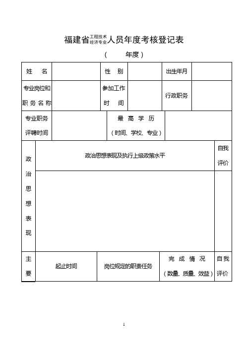 福建工程技术经济专业人员考核登记表