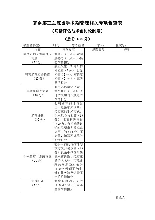 医院围手术期管理相关专项督查表