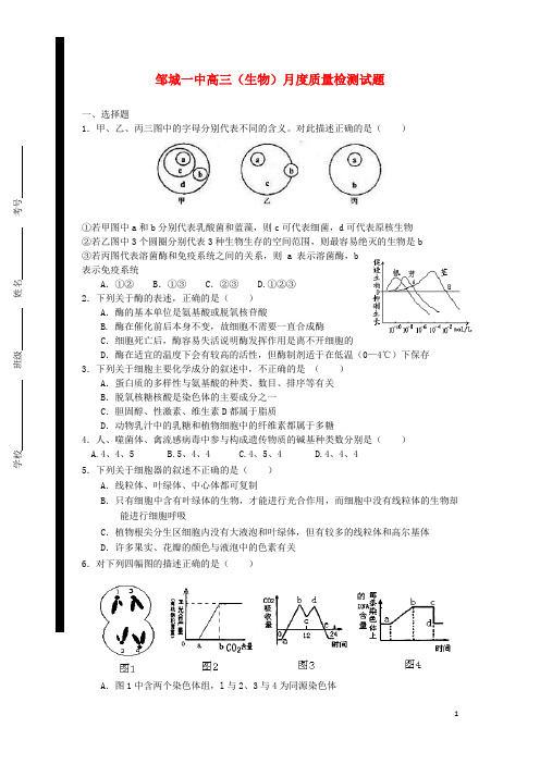 山东省邹城市高三生物12月份月考试题新人教版