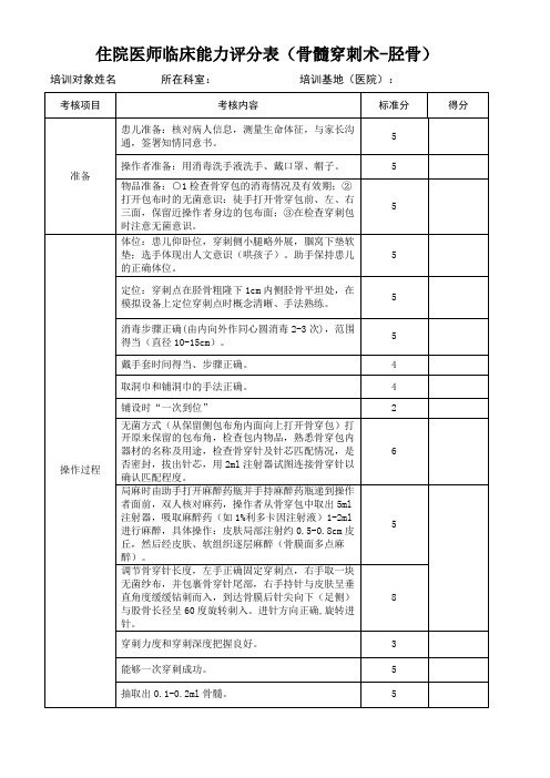 住院医师临床能力评分表(骨髓穿刺术-胫骨)