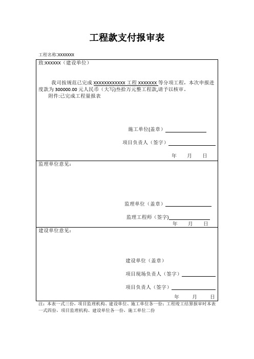 工程款审批表【范本模板】