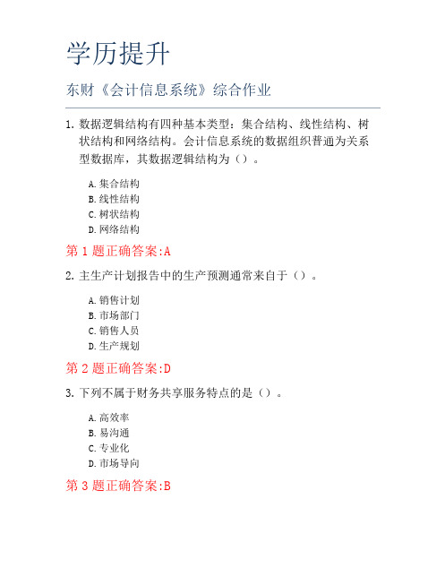 东财《会计信息系统》综合作业