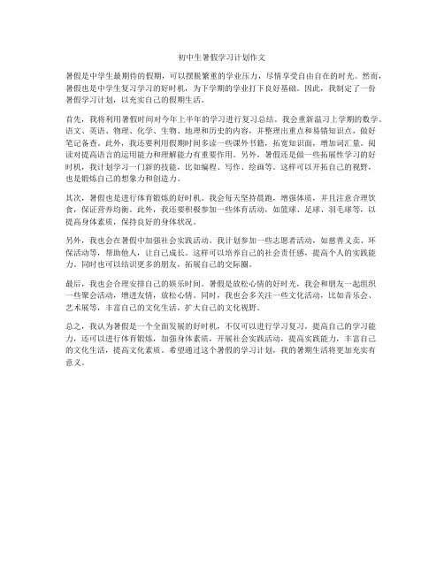 初中生暑假学习计划作文