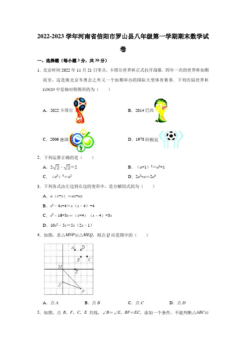 2022-2023学年河南省信阳市罗山县八年级(上)期末数学试卷(含解析)