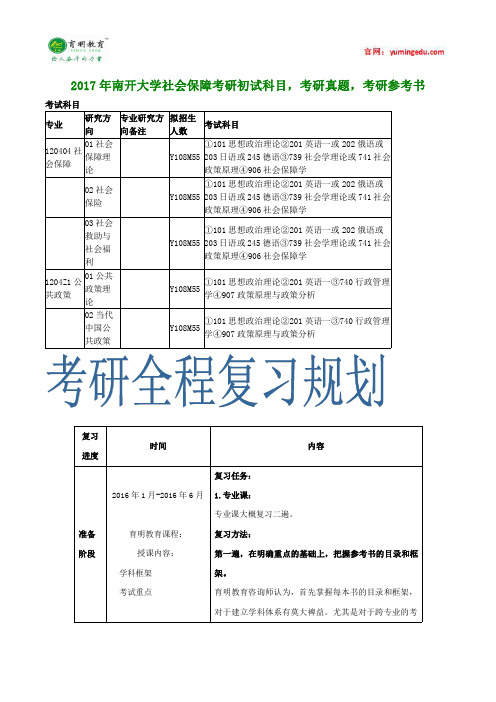 2017年南开大学社会保障考研初试科目,考研真题,考研参考书