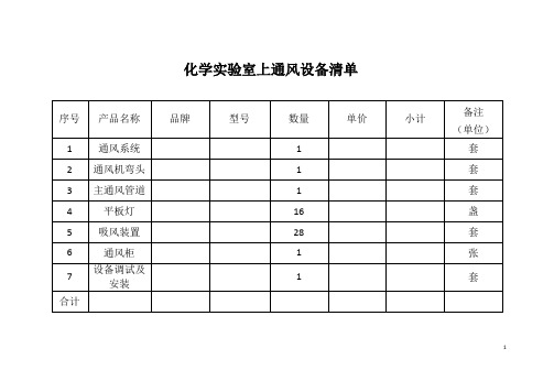 化学实验室上通风设备清单