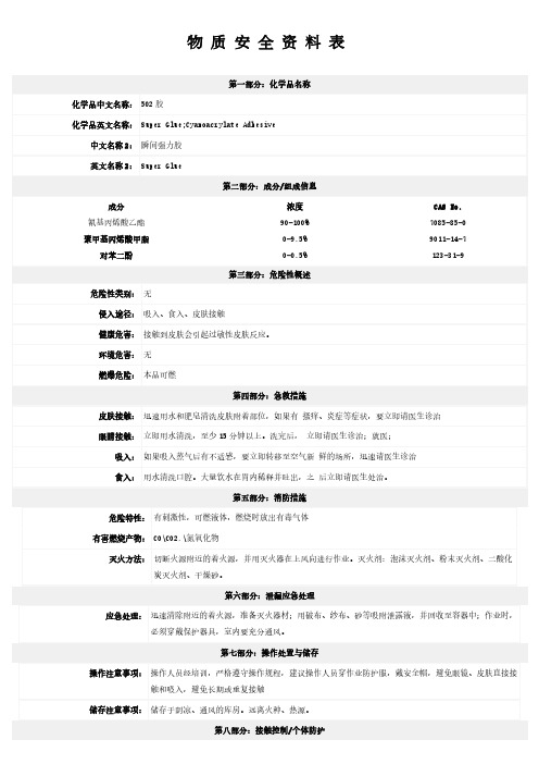 502胶水-MSDS资料