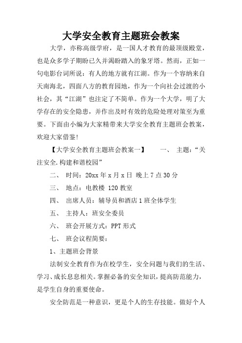 大学安全教育主题班会教案