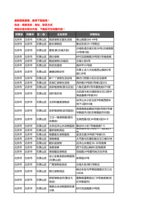 新版北京市北京市石景山区宠物企业公司商家户名录单联系方式地址大全70家