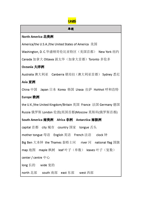 北京版五年级上第五单元知识点总结