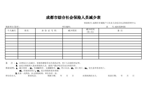 成都市综合社会保险人员减少表