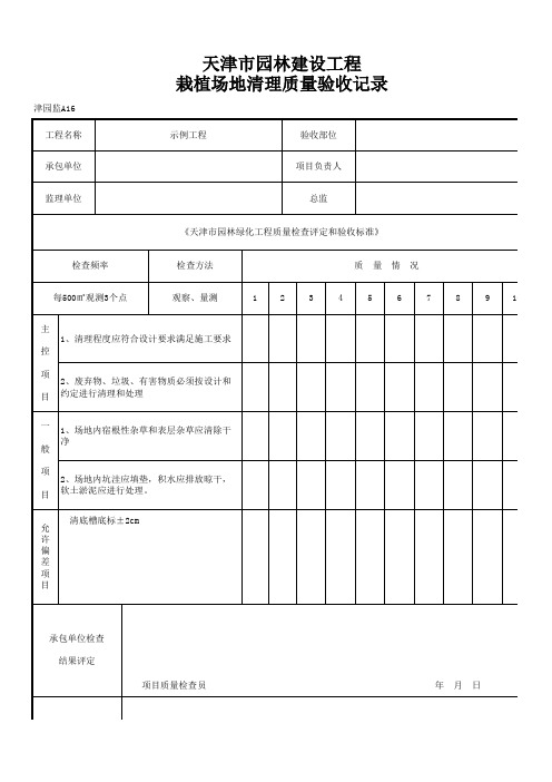 栽植场地清理质量验收记录