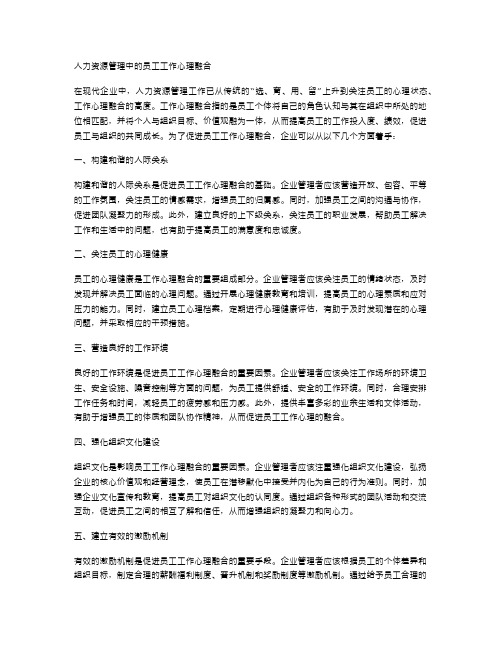 人力资源管理中的员工工作心理融合