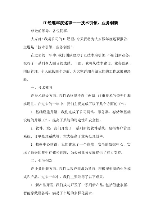 IT经理年度述职——技术引领,业务创新