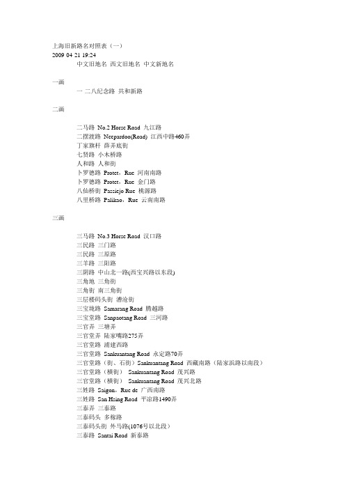 上海旧新路名对照表