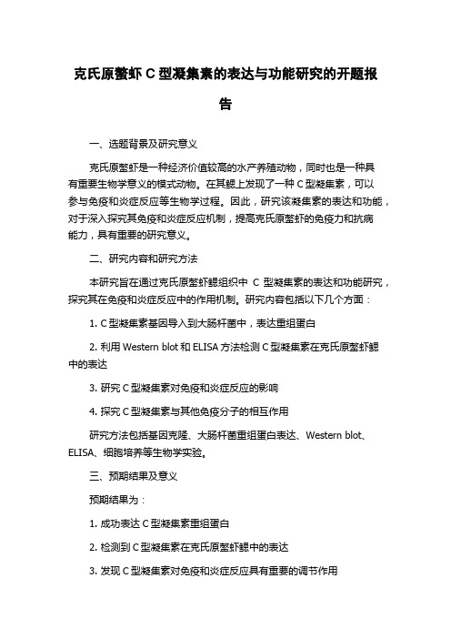 克氏原螯虾C型凝集素的表达与功能研究的开题报告