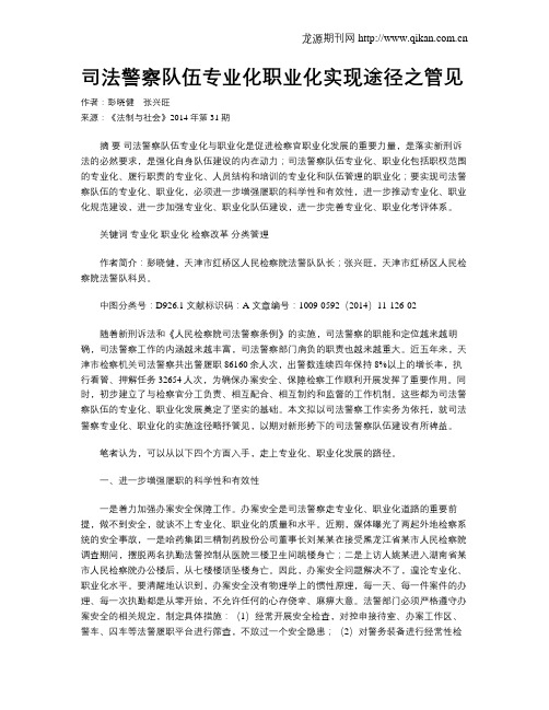 司法警察队伍专业化职业化实现途径之管见