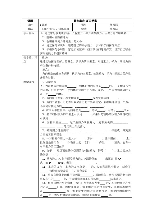 人教版八年级物理下册第七章力复习学案设计